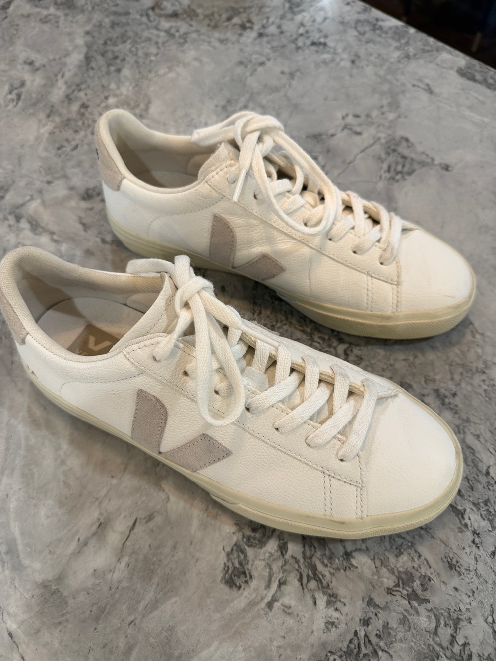 Veja White Canvas & Beige Suede Low-Top Sneakers